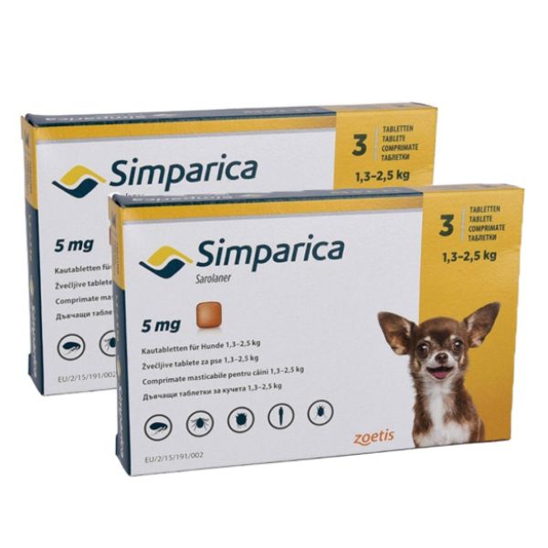 זוג כדור הדברה סימפריקה (Simparica) לכלבים קטנים מאוד במשקל 1.3-2.5 ק"ג